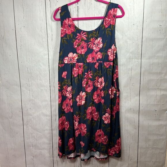 Garnet Hill Navy Pink Floral Sleeveless Dress XL Cottagecore Romantic Pockets - Picture 12 of 12